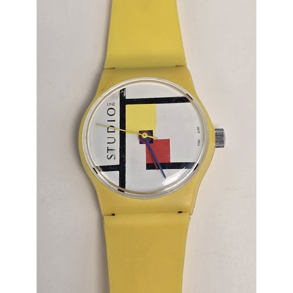 Vintage 80's Studio Line Yellow Wind-up Retro Wrist Watch Made In Hong Kong